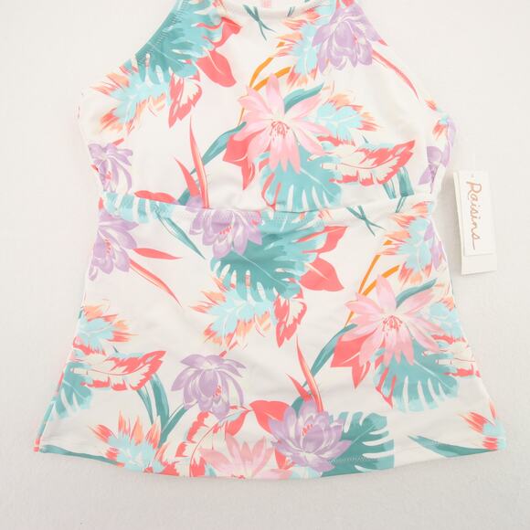 Raisins St. Croix Tankini Top Floral White Pink High Neck Ladder Back Small NWT - Picture 4 of 13